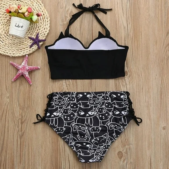 ●SALE●🇨🇦Kitty Cat Bikini Set Underwire Padded Bathing Suit Black - Picture 3 of 10